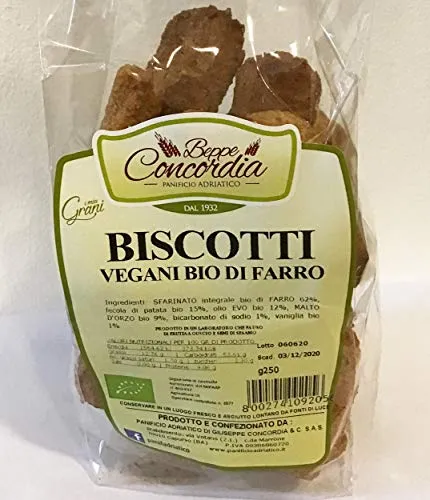 Biscotti vegani bio di farro - Senza latte, uova, zucchero, burro e margarina - 5 confezioni da 250gr
