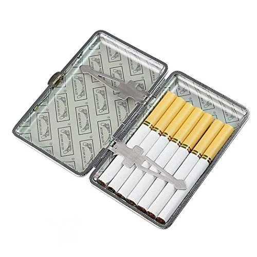 iwobi Portasigarette in Metallo,Portasigarette Pelle PU Tiene 14 Sigarette Slim Porta Sigaretta Uomo(nero)