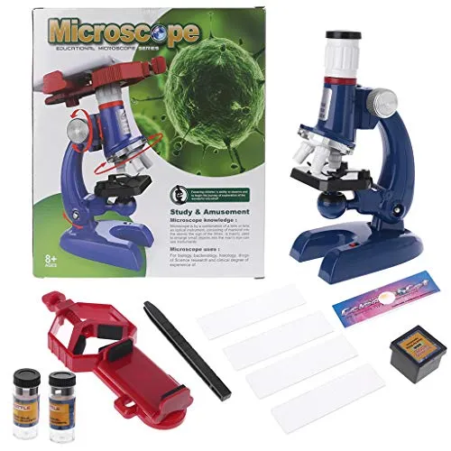 Qiulip 100X-1200X - Kit microscopio biologico con supporto per cellulare, giocattolo educativo