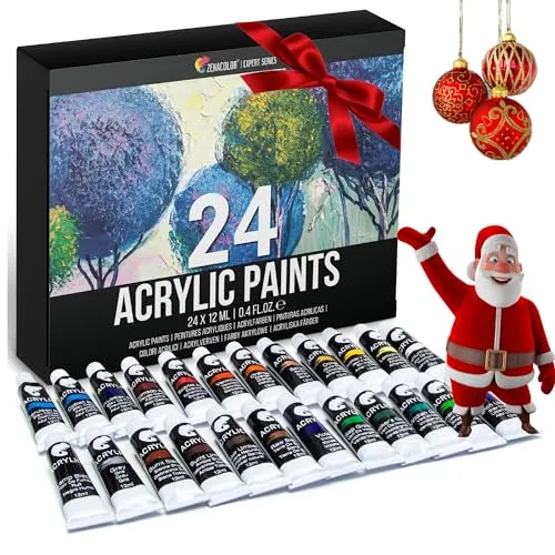 Zenacolor Set da 24 Tubetti di Pittura Acrilica, Colori Acrilici - Confezione da 24 x 12ml
