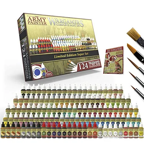 The Army Painter | Set Completo | Wargamers Complete Paint Set | 124 Colori Acrilici, Metallics e Washes | 5 pennelli Wargamer per pittura di modelli in miniatura
