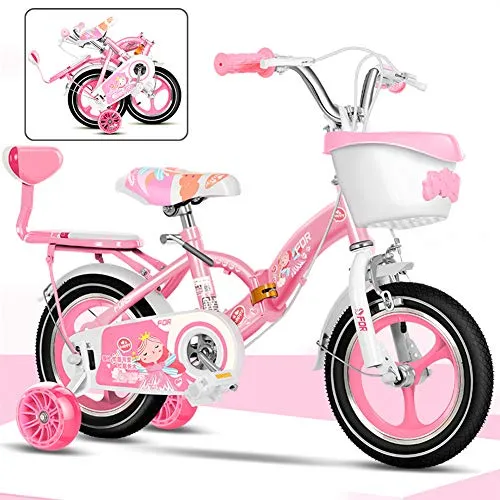 Bidetu Piega Bici Bambino Regolabile Bici Equilibrio da Allenamento, Bicicletta Pieghevole per Bambina con Stabilizzanti,12-18 Pollici Bike Bicicletta Pieghevole/Pink/D / 12'
