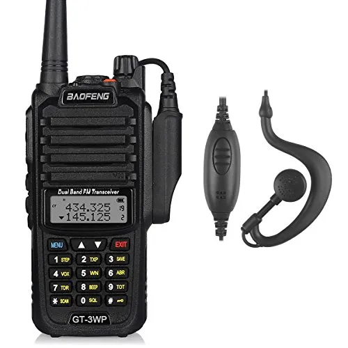 BaoFeng GT-3WP Walkie Talkie Doppia Banda Dual-Band VHF&UHF, Radiotrasmittente Bidirezionale, Impermeabile e Resistente alla Polvere IP67, Nero