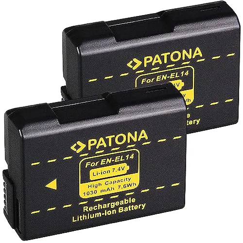 PATONA 2x Batteria EN-EL14, completamente decodificato Compatibile con Nikon P7700, P7800, D3400, D5500, D5600