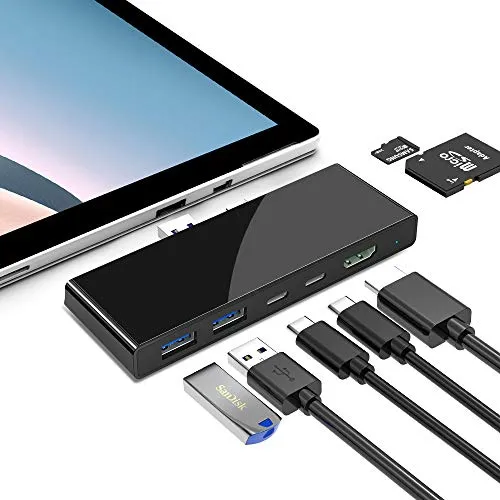 Surface Pro 7 Docking Station USB Hub Surafce Pro 7 HDMI adattatore 4K, 2 porte USB 3.0 (5 Gbps), 2 porte USB C (PD 60W) e lettore di schede SD/TF (Micro SD), Surface Pro Dock per Surface Pro 7
