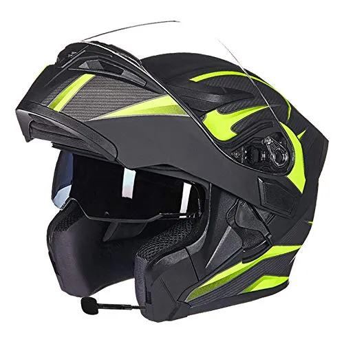 MJW Bluetooth Integrato Modulare Flip Up Completo Faccia Moto Casco Sun Shield MP3 Intercom,E,XL