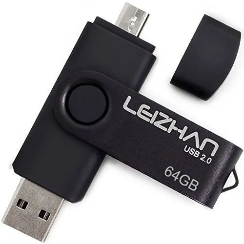 LEIZHAN Chiavetta USB 64GB,Flash Drive USB 2.0 OTG Memory Stick per Telefono Huawei Samsung Android Tablet Mac PC-Nero