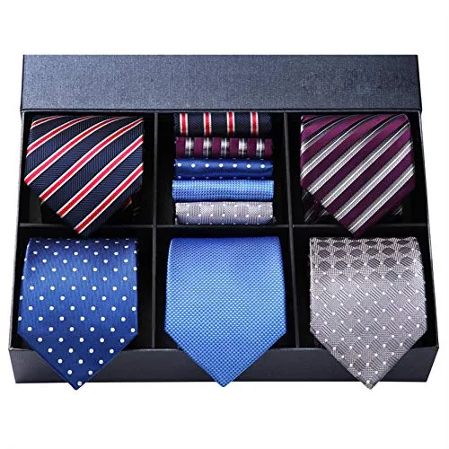 HISDERN Lotto 5 PCS Classico Formale elegante Uomo Cravatta di seta Set Cravatta & Pocket Square-Set multipli