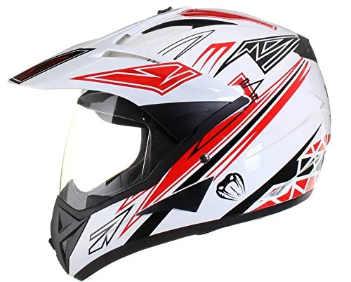Qtech Casco Motocross Fuori Strada Enduro MX con Visiera MX Dual Touring - Rosso - XL (61-62 cm)