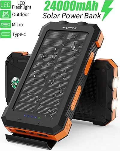 X-DRAGON Solar Power Bank 24000mAh Caricabatterie Solare Portatile Impermeabile con Doppio Ingresso (USB C e Micro) per iPhone, Huawei, Samsung, Telefoni Cellulari, Esterno, Campeggio