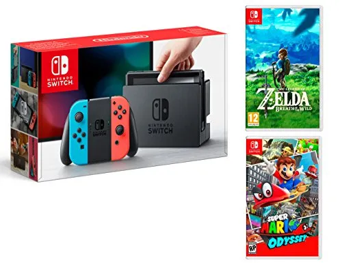 Nintendo Switch Console Rosso neon/Blu neon 32 GB + Super Mario Odyssey + Zelda Breath of the wild