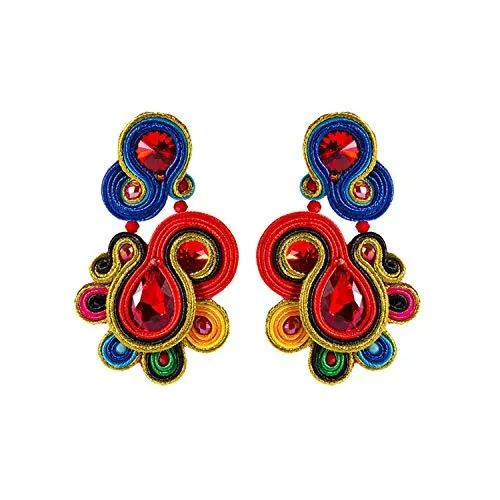Orecchini pendenti, New Design Ethnic Style Leather Drop Earrings Fashion Jewelry Women Soutache Handmade Weaving Big Hanging Earring Gift color