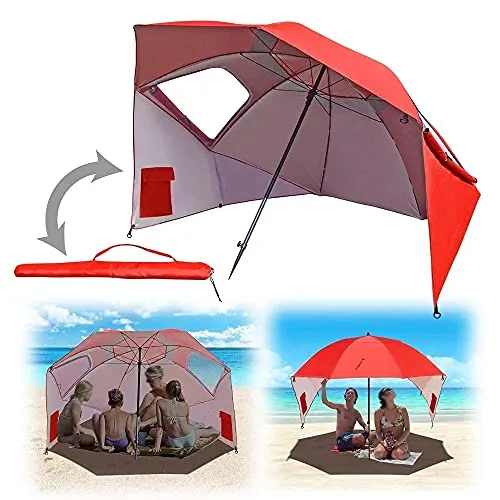 BAIYAN Ombrello， Beach Anti-UV e Pioggia ombrellone, Ombrello da Pesca, Tenda da Spiaggia Portatile UPF 50 ombretto da Sole ombrellone con Pavimento allungabile - Four-Color