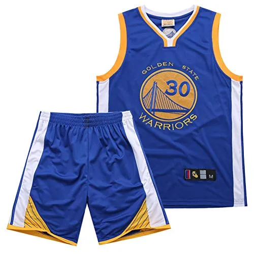 Yueyue Ragazzi Adulto Chicago Bulls Jorden # 30 Golden State Curry Boston Pantaloncini da Basket Jersey Set di Abbigliamento Sportivo Maglie Top e Shorts (Blu, S)