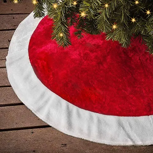 AMDX - Copri base per albero di Natale, in peluche, colore: rosso, 48" (122 cm)