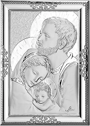 Ferrari & Arrighetti Quadro Sacra Famiglia con lastra in argento 925 - Bassorilievo - 24 x 18 cm