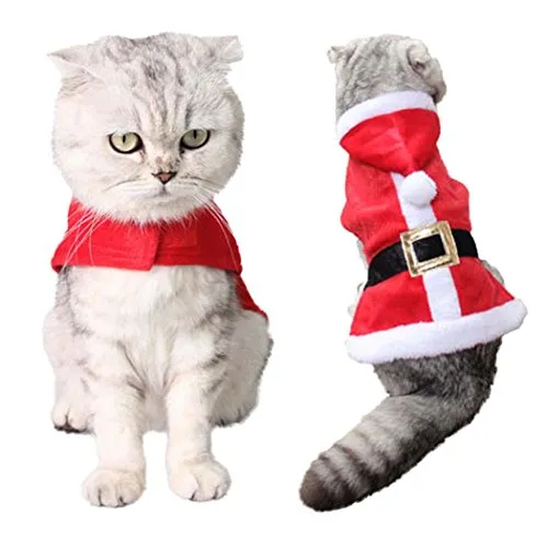 Legendog Abbigliamento per Animali Domestici di Natale, Gatto Costume Carino Reggiseno Babbo Natale Petalo Cappotto con Cappuccio per Gatto