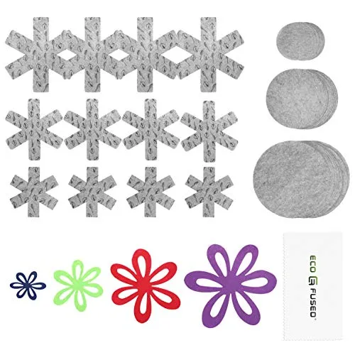 Eco-Fused Proteggi Pentole e Padella - 64 pezzi - Proteggi Pentole 4x a Forma di Fiore, 12x a Forma di Fiocco di Neve, 48x Divisori Piatti Tondi – Previene Graffi e Danni a Stoviglie, Piatti