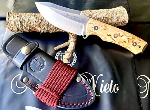 NIETO 144-A Coltello di sopravvivenza Nieto PANZER Acciaio BÖHLER Manico in betulla, lama 9,5 cm, custodia in pelle, utensile per caccia, pesca, campeggio, outdoor, sopravvivenza e bushcraft