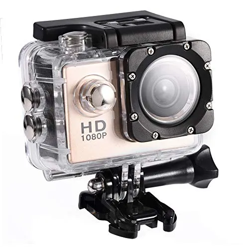 VBESTLIFE Action Cam Videocamera Subacquea Ultra HD Sport Action Camera Mini DV con Custodia Impermeabile da 7 Colori(Oro)