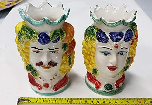 LICATA - Teste di Moro SICILIANA - Vari Colori - Prodotti Artigianali in Ceramica Dipinti a Mano - Coppia Maschio/Femmina