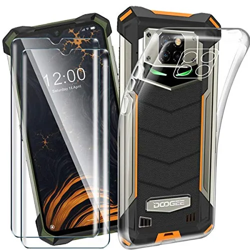 HYMY Cover per DOOGEE S88 PRO 2020/DOOGEE S88 Plus 2021 + 2X Pellicola Protettiva - Morbida Trasparente Silicone Bumper Case TPU Protettivo Copertura Custodia + Vetro temperato -Clear