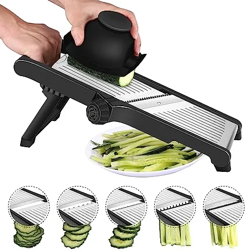 Affettatrice Mandolina per Verdure Professionale - Affetta Verdure con Guanti di Sicurezza, Regolabile in Acciaio Inox, Fare Fette Spesse da 1 a 9 mm, Taglia Verdure Manuale