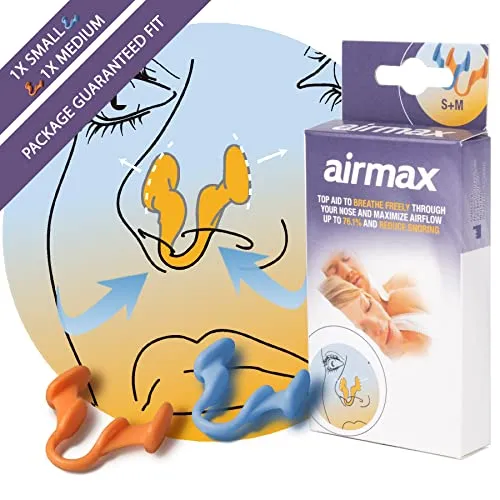 Airmax® | Dilatatore nasale contro la congestione nasale | La respirazione attraverso il naso | anti russare | Pacchetto misura garantita - dimensioni piccole e medie - consigliato dai medici