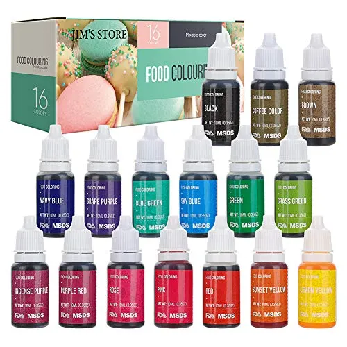 JIM'S STORE 16er Colorante Alimentare zucchero ad alta concentrazione gratuito per biscotto per dolci Macaron Fondente Bevande Tintura naturale Senza AZO Coloranti Senza glutine Senza alcool