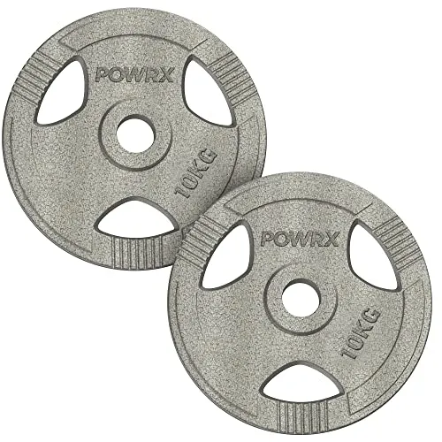 POWRX Dischi Pesi Olimpici 20 kg Set (2 x 10 kg) - Ideali per manubri e bilancieri olimpionici con Braccio da 50 mm (Argento)
