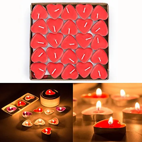 Txyk Candele profumate - Set di 50 candele decorative a forma di cuore per feste di compleanno, 3,8 x 3,8 x 1 cm rosso)