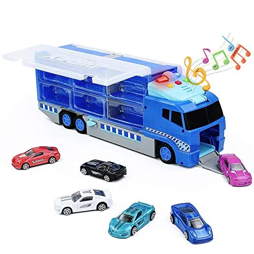 Symiu Camion Giocattoli Macchinine Giocattolo per Bambini Bisarca Trasportatore con Musica e Luci con 6 Mini Macchinine Cars in Lega Regalo per Bambini Ragazzi Ragazze 3 4 5 6 Anni