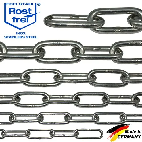 NietFullThings, 3 pezzi 100 cm = 1 metro 13 mm di spessore, catena in acciaio inox V4A, catena a maglia lunga, catena a ancora, DIN 5685 DIN 763, al metro, inossidabile, catena a maglia boe, 1 m