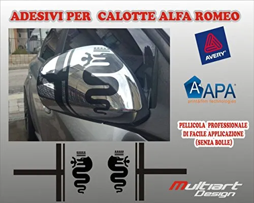 Multiart Design Adesivi per Calotte SPECCHIETTI Alfa Romeo 159,147, Mito, Giulietta,Giulia Stickers (Nero Opaco)