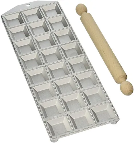 Eppicotispai Creatore di ravioli quadrati in alluminio a 24 fori con mattarello