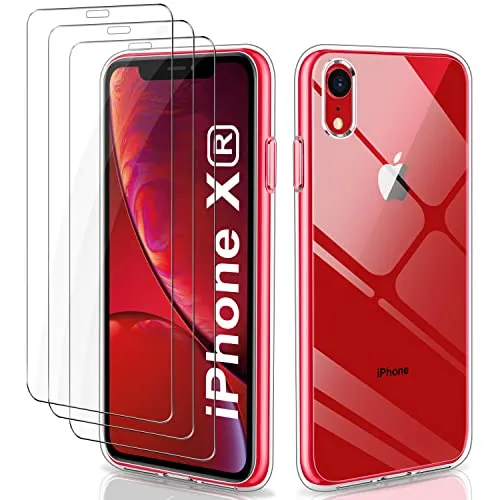 YNMEacc Cover Compatibile con iPhone XR con 3 Pezzi Pellicola Vetro Temperato, Custodia Ultra Trasparente Silicone Morbida TPU Antiurto Smartphone Case