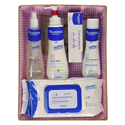 Mustela Bébé - Canastilla Rosa (Agua de colonia + Hydra Bébé + Vitamin barrier cream + Dermo Nettoyant + Toallitas)