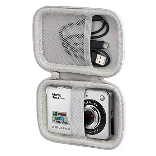 khanka Eva Borsa da Viaggio Custodia Caso Scatola per AbergBest 21/camking Megapixel 2,7" LCD HD Fotocamera Digitale(case only) (Grigio&bianco)