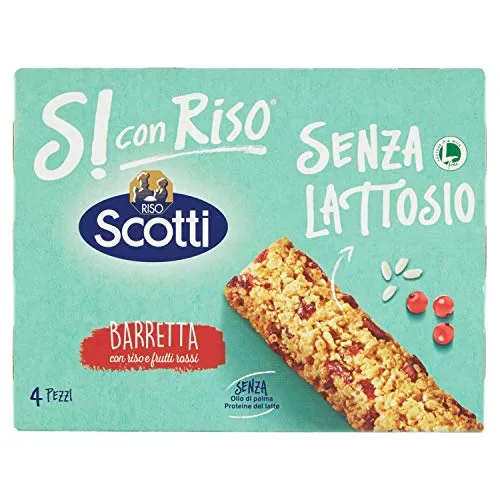 Si con Riso - Barrette Cereali con Riso ai Frutti Rossi - Snack Senza Lattosio, Senza Olio di Palma - 4 Barrette