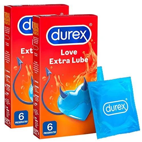 2x Confezioni di Preservativi Durex Love Extra Lube in Lattice con Forma Easy On Scatole da 6 pezzi ognuna - 12 Profilattici