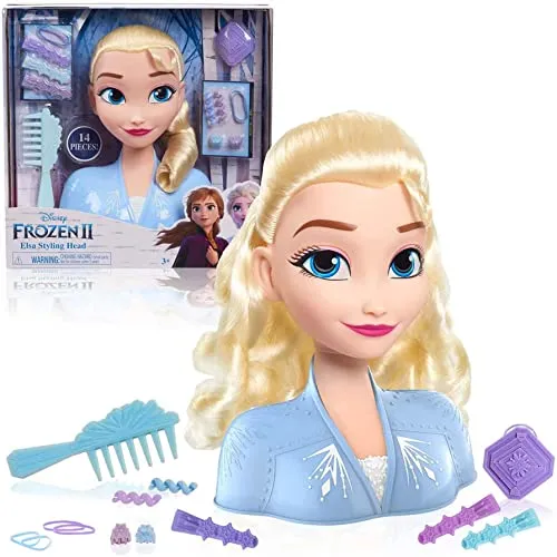 JP Disney FRND2000 Styling Frozen 2 Elsa, Basic Hair Styling Head, 17 Hair Accessories Included, Toy for Children from 3 Years of Age ,Black