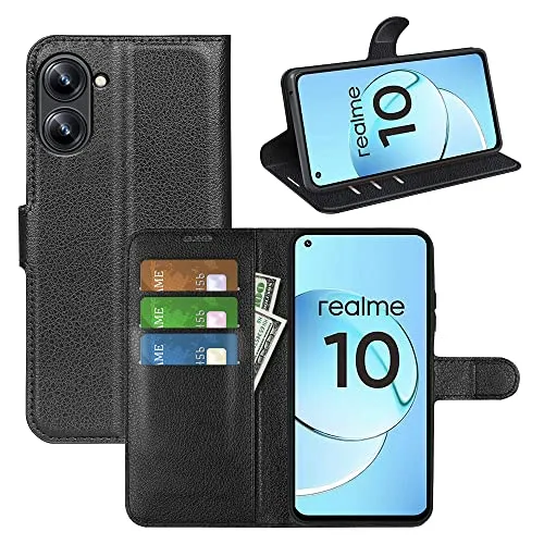 Fertuo Cover per Realme 10 4G, Custodia Portafoglio Cover a Libro in Pelle Flip Case con Silicone Bumper, Fibbia Magnetica, Porta Carte, Kickstand, per Realme 10 4G, Nero