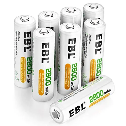 EBL 1.2V AA Batterie Ricaricabili con 1200 cicli, Pile Ricaricabili da 2800mAh Ni-MH con Comodo Astuccio, Confezione da 8 pezzi