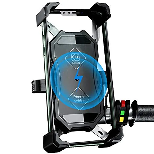 Supporto telefono del motociclo,2 in 1 QI Wireless e QC 3.0 USB Charger Supporto del telefono del motociclo con supporto Ba ​rotante a 360° regolabile per 4-7 pollici Smartphone Samsung/Huawei/Android