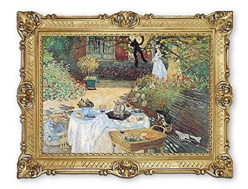 Lnxp C.Monet 'Colazione in Giardino', quadro barocco, cornice anticata, repro rinascimentazione e riproduzione artistica di alta qualità
