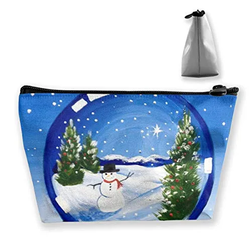 Borsa per trucco Cosmetic Winter Water Ball Snow Portable Cosmetic Bag Mobile Trapezoidal Storage Bag Borse da viaggio con cerniera