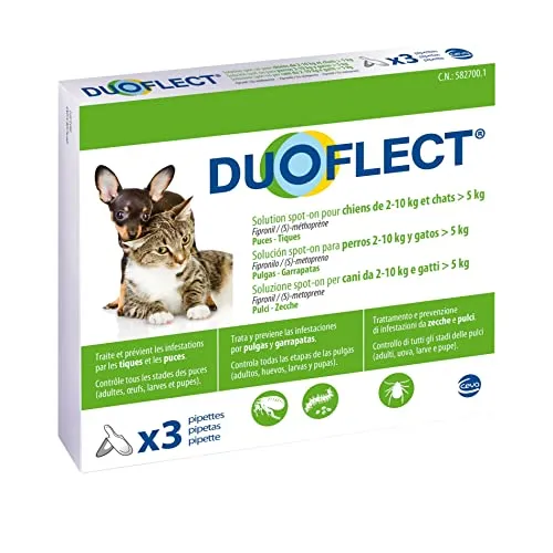 CEVA Duoflect - Soluzione anti-pulci/pidocchi/zecche, per gatto/cane (Confezione da 3 pipette)