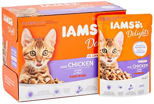 IAMS Delights Alimento Umido in Salsa Per Gattini con Pollo, 12 x 85g