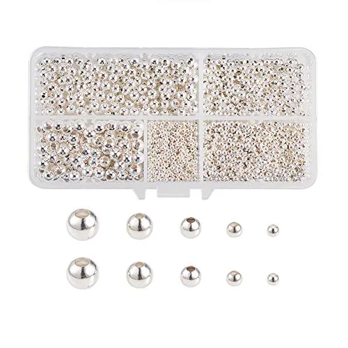 PandaHall 2700Pcs Perline distanziatore in Metallo Perline distanziatore in Ottone Perline separatore Argento per Braccialetti bigiotteria Fai da Te 2.4-6mm, Foro: 0.8-2.5mm