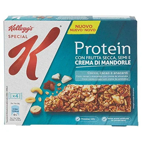 Kellogg'S Special K Barrette Protein Frutta Secca, Semi E Crema Di Mandorle Cocco, Cacao E Anacardi, 4X28G